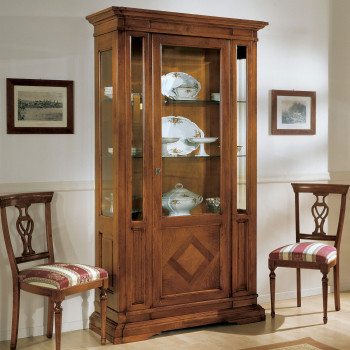 Vetrina a una porta intarsiata a rombo in legno