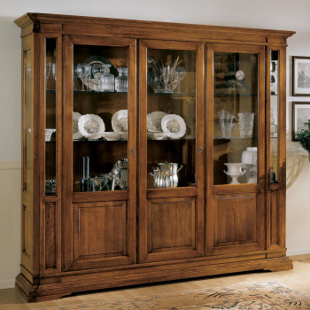 Vetrina 3 ante con bugne, dettagli del legno