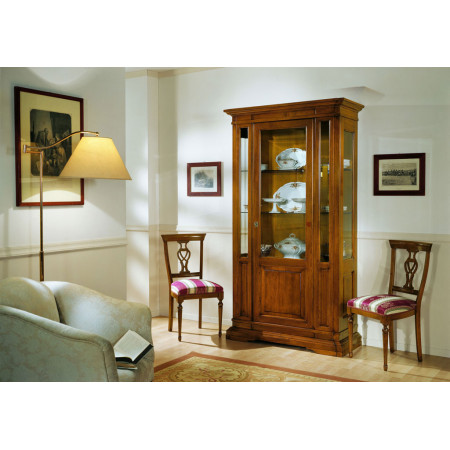 Vetrina 1 porta con bugne, legno massello e vetro