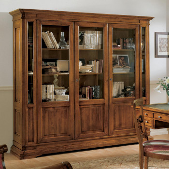 Libreria 3 porte con bugne, vetri lisci, legno toulipier