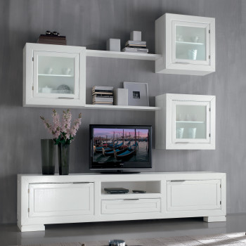 Composizione soggiorno 2 con vetri satinati e base TV