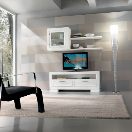Composizione soggiorno 3 con base TV e pensile a vetro