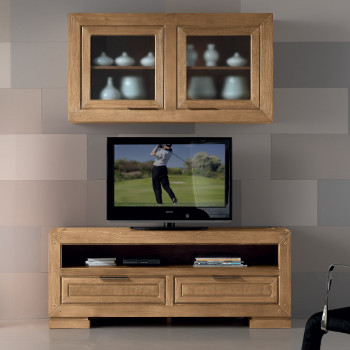 Composizione soggiorno 8 con mobili in legno e vetro