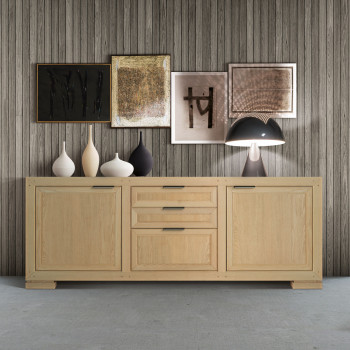 Credenza moderna 2 porte 2 cassetti e cestone ambientata