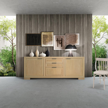 Credenza moderna 2 porte 2 cassetti e cestone ambientata