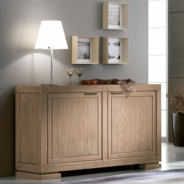 Credenza moderna 2 porte 2 cassetti, dettaglio piedini legno