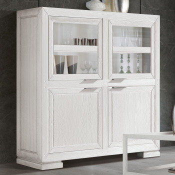 Madia moderna a vetro in legno bianco con ante lisce