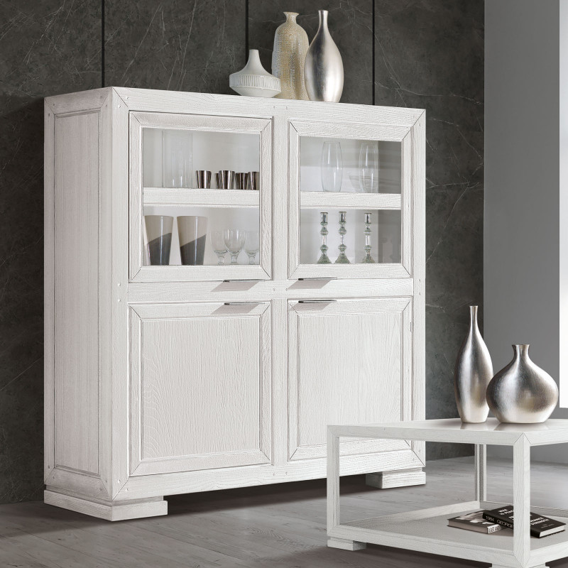 Credenza moderna bianco e rovere con piedi in vetro - Spazio Casa