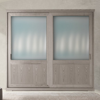 Armadio 2-a scorrevoli vetro e legno di frassino con dettagli del legno