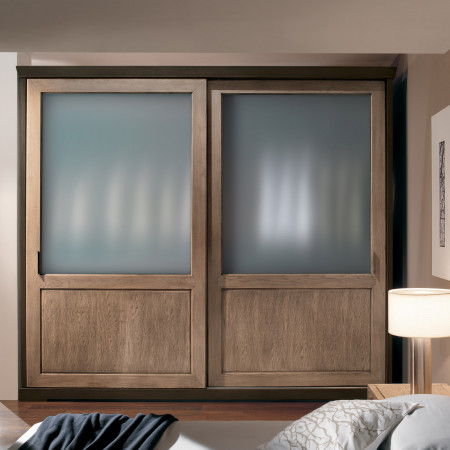 Armadio 2-a scorrevoli vetro e legno di frassino con doppio riquadro