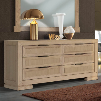 Comò 6 cassetti in legno di frassino con lampada dorata