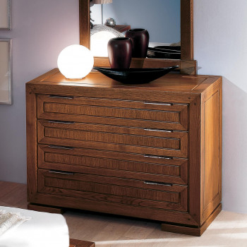 Comò 4 cassetti in legno di frassino, dettaglio angoli