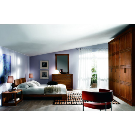 Comodino a giorno in legno di frassino con letto moderno