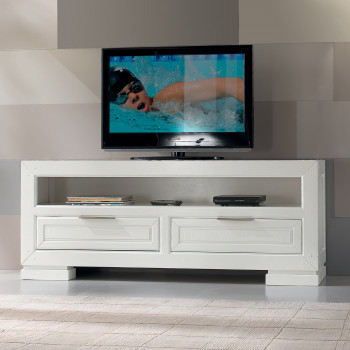 Porta TV con due cassetti e vano giorno in legno frassino