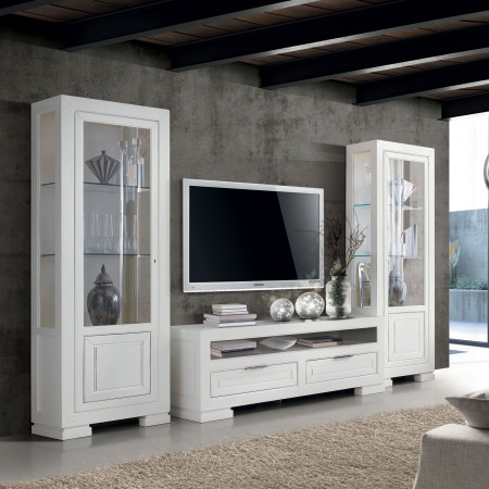 Porta TV bianco con due cassetti e vano giorno, dettaglio