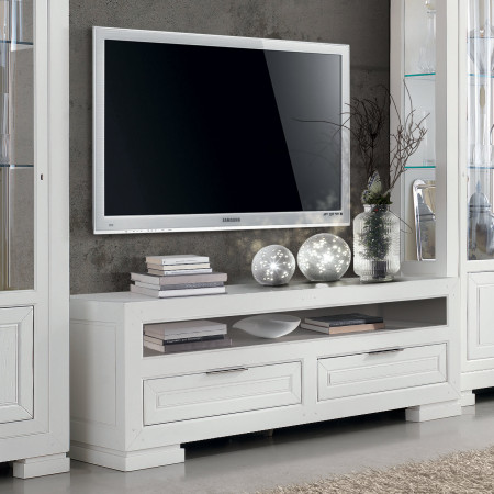 Porta tv con due cassetti e vano giorno, dettaglio moderno bianco