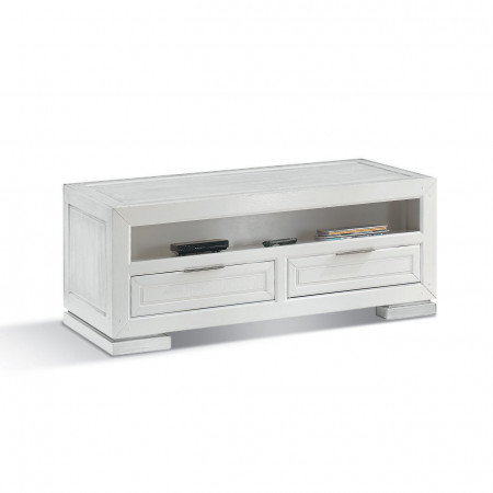 Porta tv con due cassetti e vano giorno in legno bianco