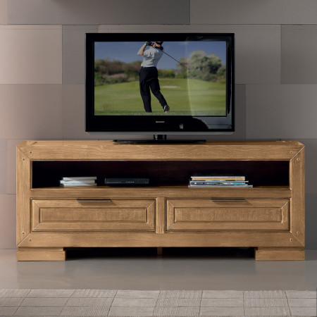 Porta tv con due cassetti e vano giorno, legno frassino