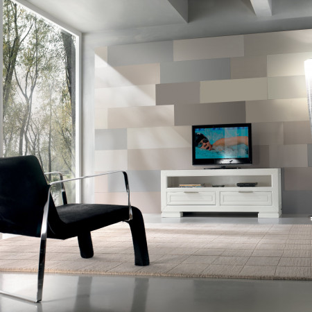 Porta tv con due cassetti e vano giorno in ambiente moderno