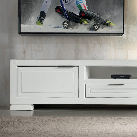 Porta TV con 2 ante, cassetto e vano a giorno