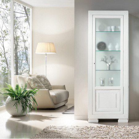Vetrina con anta apertura destra, dettagli in bianco