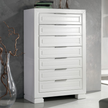 Cassettiera sette cassetti in legno color bianco
