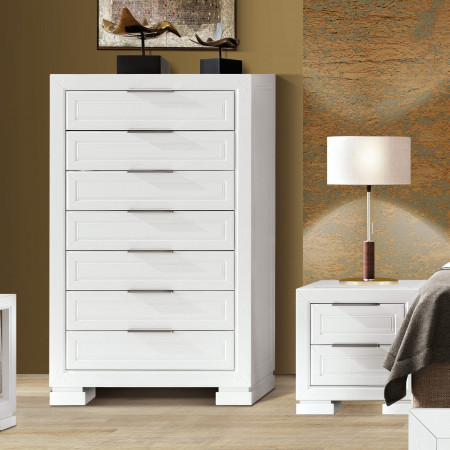 Cassettiera sette cassetti legno frassino finitura bianco