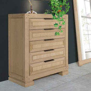 Cassettiera cinque cassetti con dettagli in legno