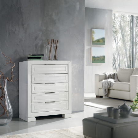 Cassettiera cinque cassetti in legno massello bianco