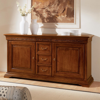 Credenza Edera intagliata due porte con cassetti centrali