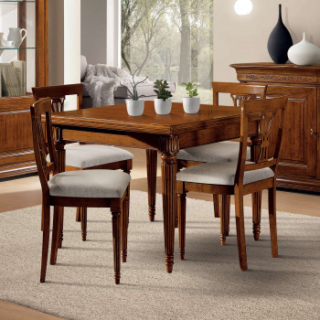 Tavolo Edera quadrato a libro intagliato da 100x100 a 200x100