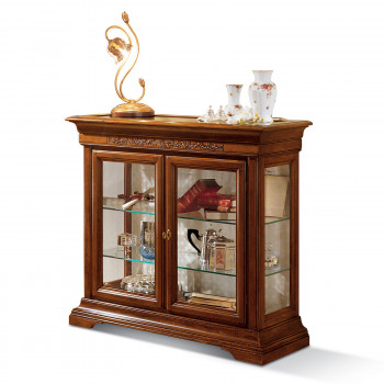 Vetrinetta Edera due porte intagliata con piano a bacheca