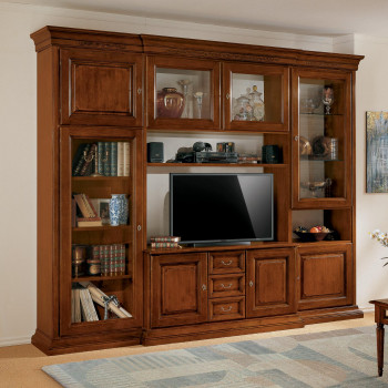 Componibile Edera intagliato con ante bugnate vetrine e cassetti