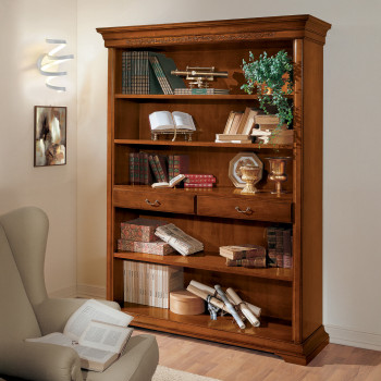 Libreria Edera intagliata in stile classico con due cassetti