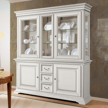 Credenza con vetrina Edera liscia quattro porte con cassetti