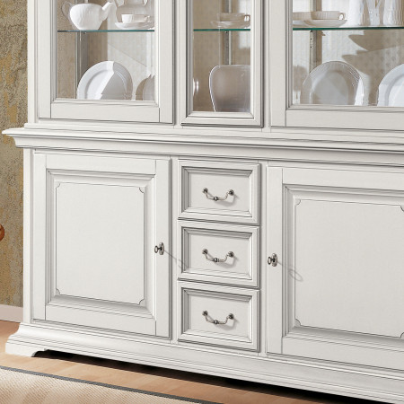 Credenza con vetrina Edera liscia quattro porte con cassetti