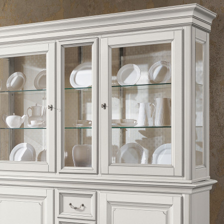 Credenza con vetrina Edera liscia quattro porte con cassetti