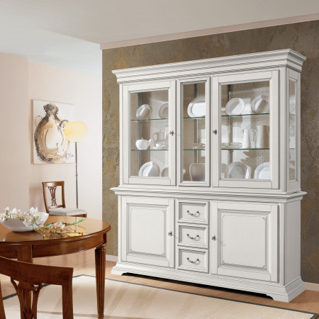 Credenza con vetrina Edera liscia quattro porte con cassetti