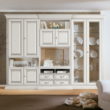 Componibile Edera liscio con ante bugnate vetrine e cassetti