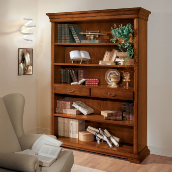 Libreria Edera liscia in stile classico con due cassetti