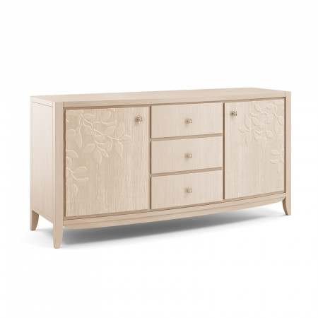 Credenza sagomata con decoro foglia e piedini sollevati