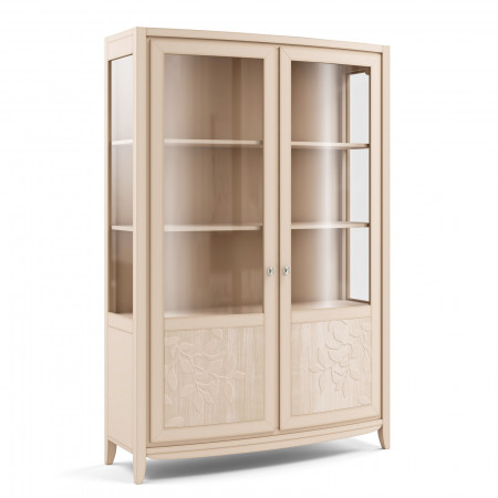 Vetrina due ante sagomata con decoro foglia, legno chiaro