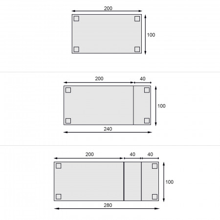 Schema misure Tavolo rettangolare allungabile 200x100 a 280x100