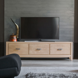 Credenza sagomata con decoro foglia, dettaglio cassetti