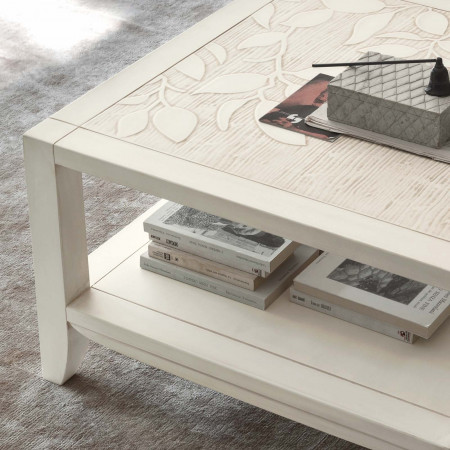 Tavolino da salotto quadrato con decoro foglia