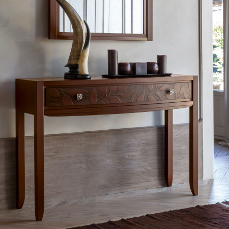 Consolle un cassetto con decoro foglia legno massello
