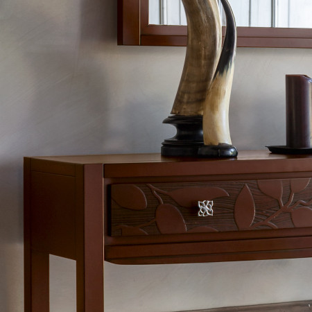 Consolle un cassetto con decoro foglia in legno massello