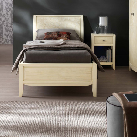Letto singolo con decoro foglia, design pulito