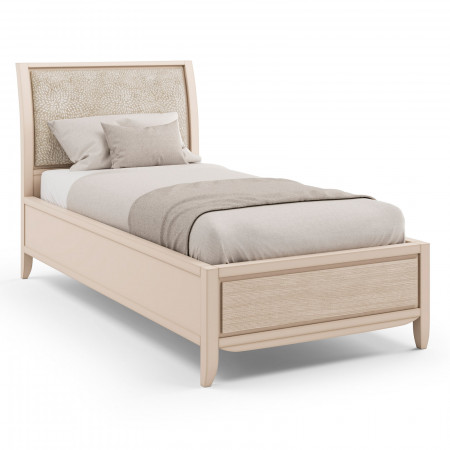 Letto singolo con testata imbottita in legno di tiglio