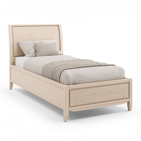 Letto singolo decoro onda in legno, dettagli testata